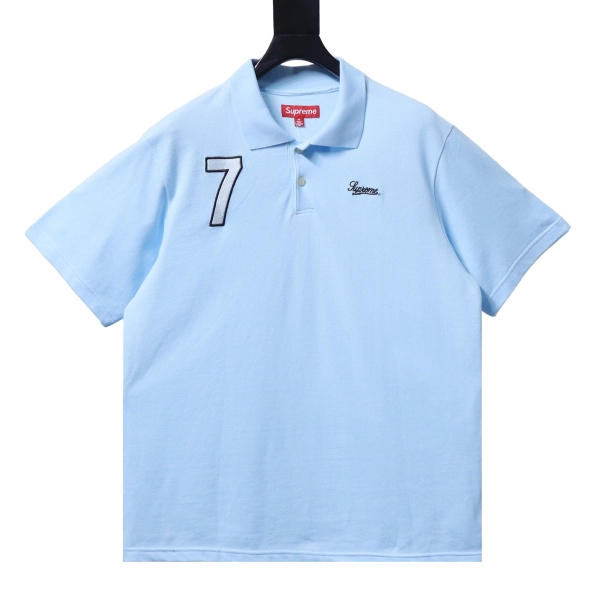 Supreme 25SS No.7 Script Embroidered Short-Sleeve Polo Shirt Blue