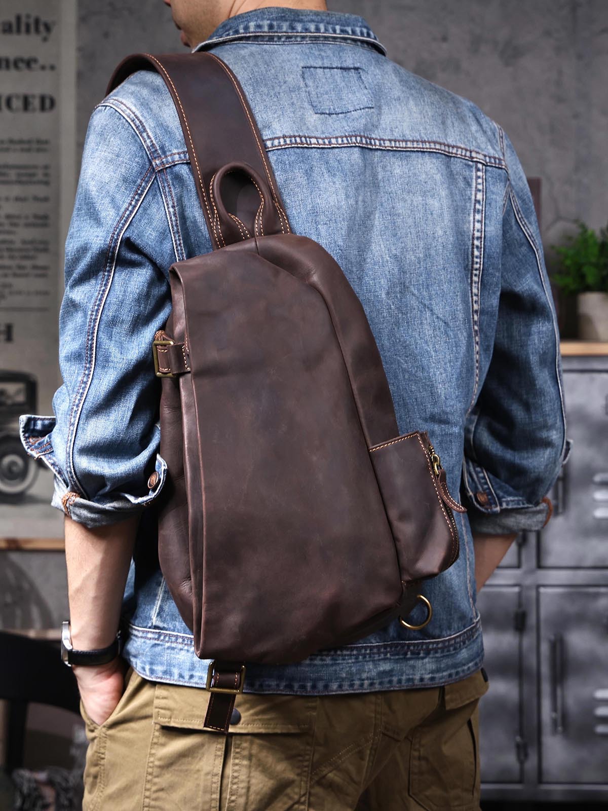 Vintage Full-Grain Leather Sling Bag - Minimalist Utility for the Modern Explorer