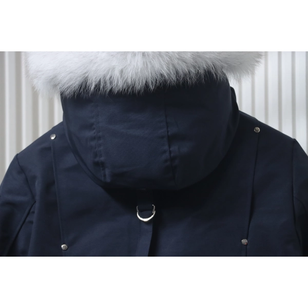 Moose Knuckles Women's Debbie Down Bomber Jacket W Fur Navy Blue