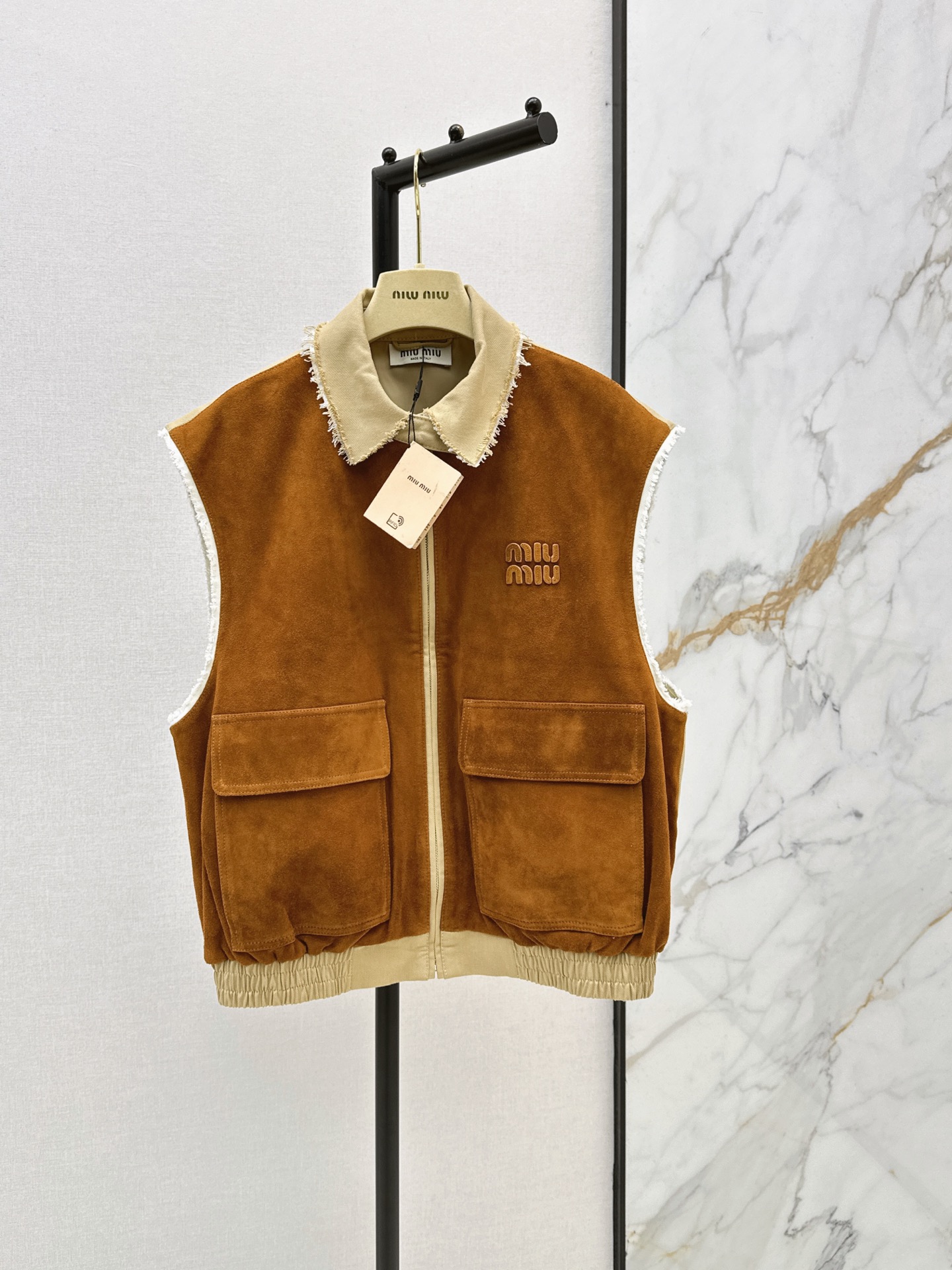 Miu New Suede Color-Block Vest Jacket