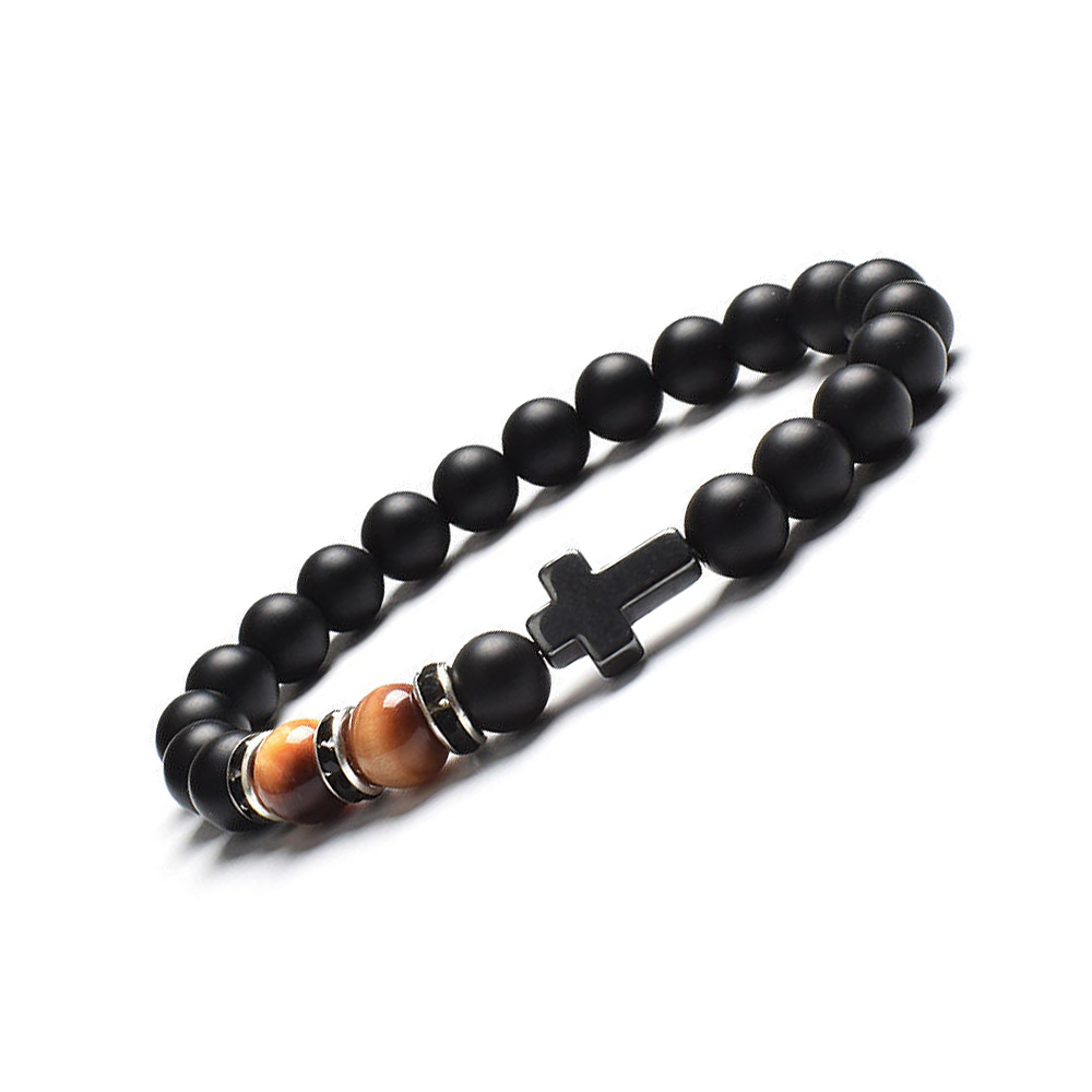 Bohemian Matte Black Onyx Cross Beaded Bracelet