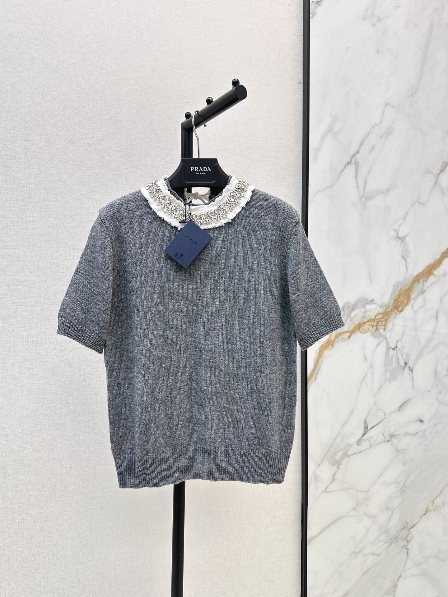 Pra New Rhinestone Embroidered Knit Top