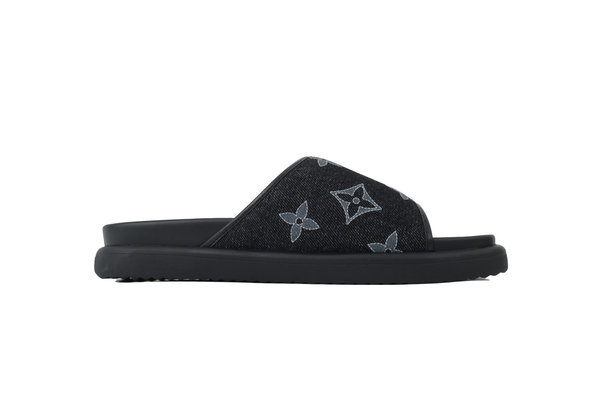Pkkicks God Batch LOUIS VUITTON Slippers Black Denim Fabric