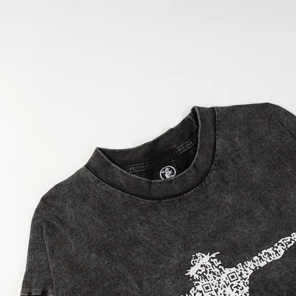 Hellstar Christ Long-Sleeve Washed Black T-Shirt D3102 Old Brick Red