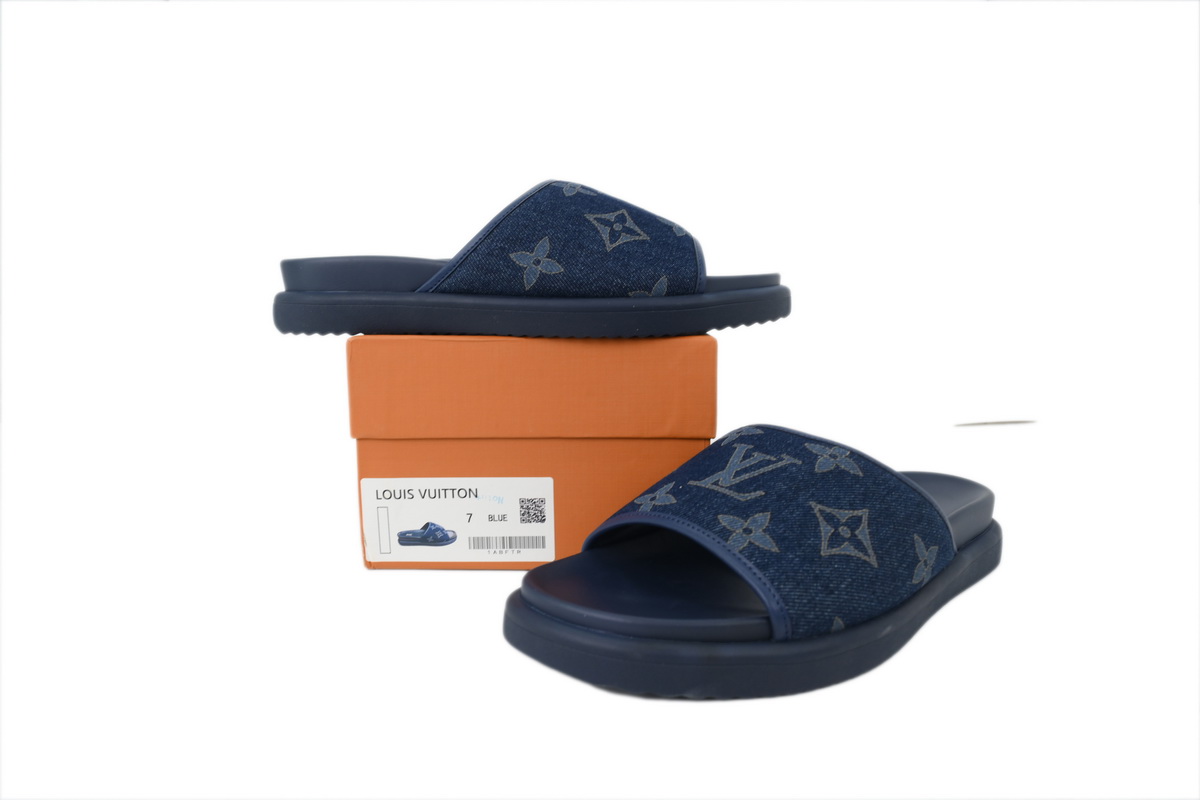 Pkkicks God Batch LOUIS VUITTON Slippers Blue Denim Fabric