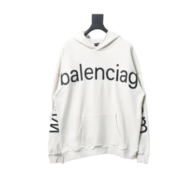Balenciaga Clothes Hoodie With Double Arm Logo On Chest White