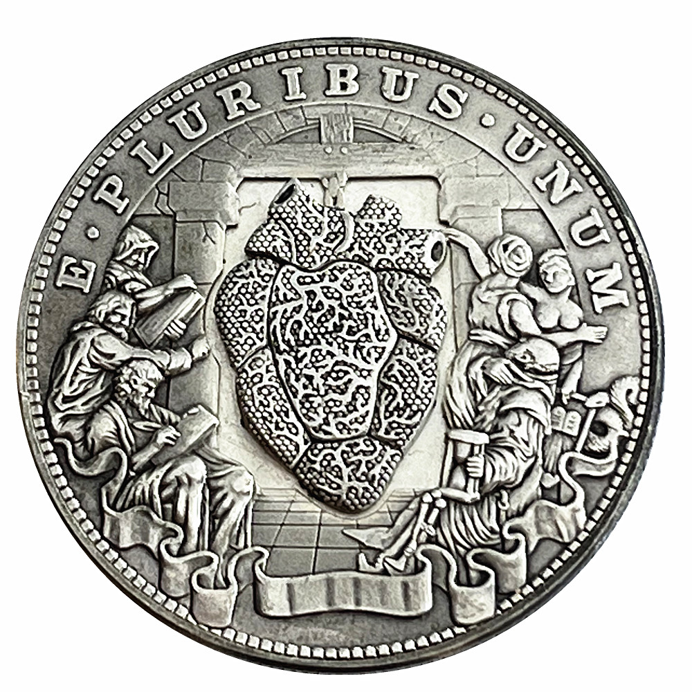 Movable Mechanical Coin Beating Heart Coin Roman Booteen Amazing Art Token Hobo Nickel Morgan Dollar Magic Collectible Creative Gift Handmade Commemorative Coin