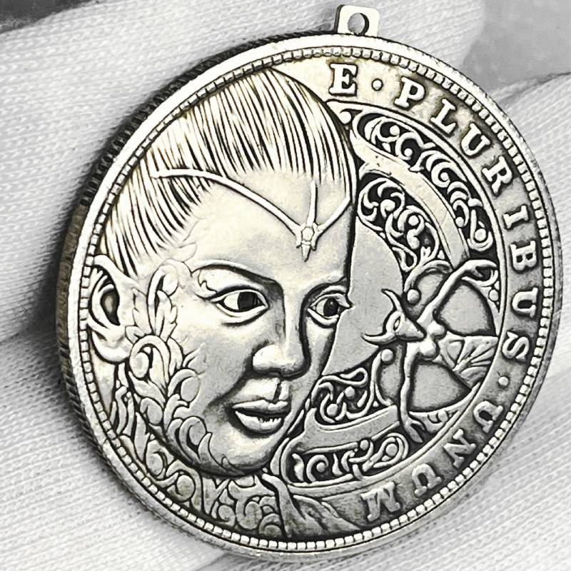 USA Movable Mechanical Coin The Queen's Eyes Moving Amazing Art Roman Booteen Hobo Nickel Morgan Dollar Collectible Creative Gift Handmade Commemoration Coin