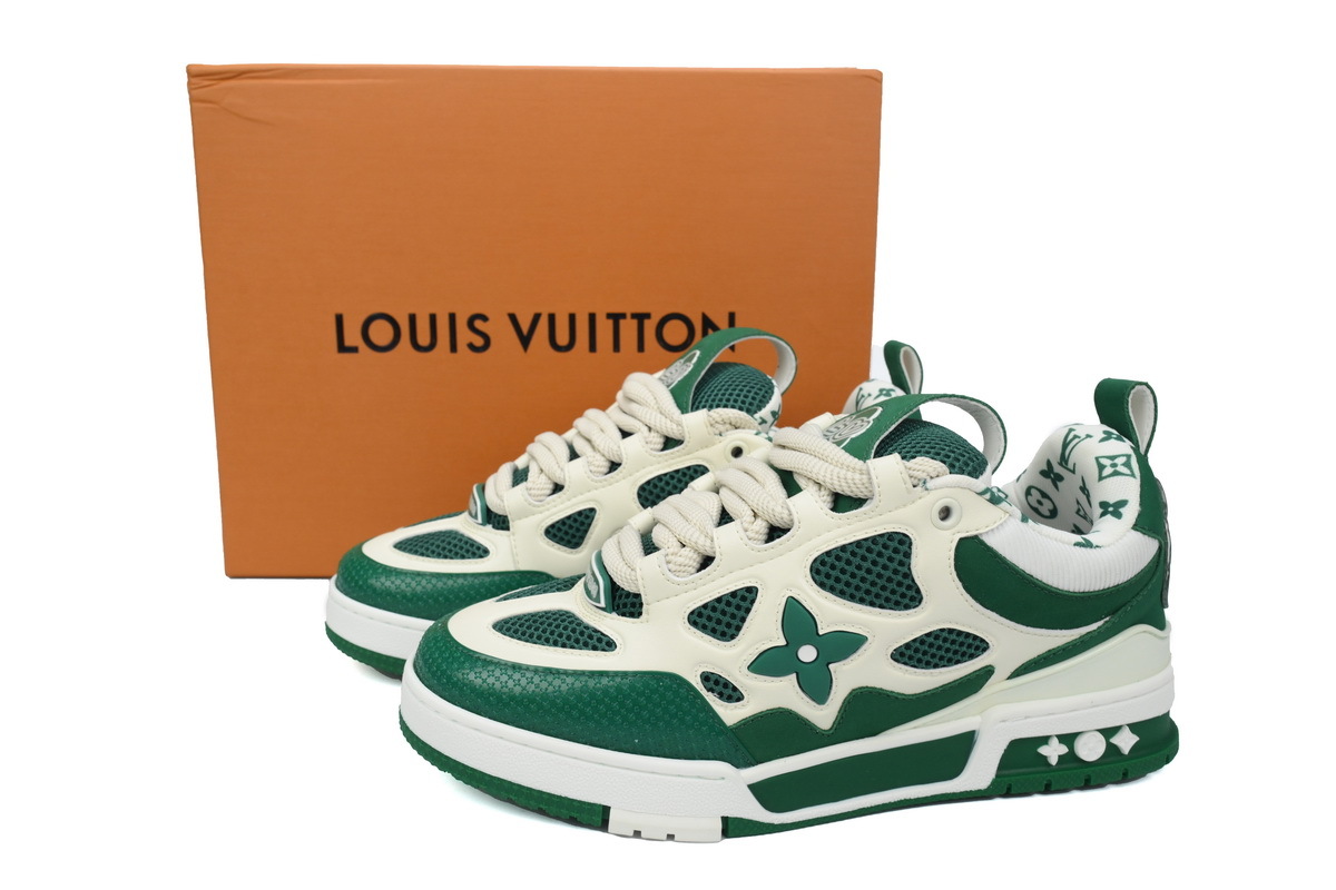 Pkkicks God Batch LOUIS VUITTON Leather lace up Fashionable Board Shoes White Green 1AC520