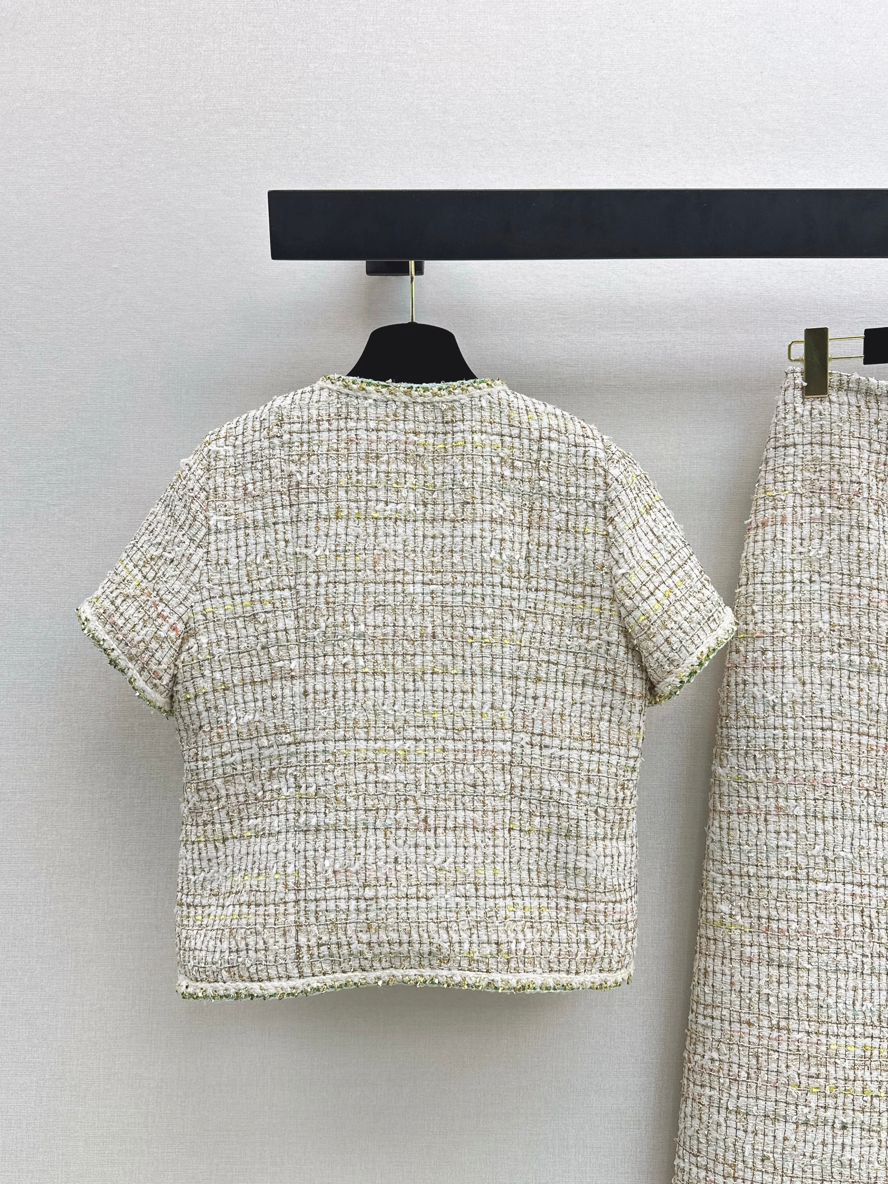 Chan NEW woven tweed short sleeve jacket