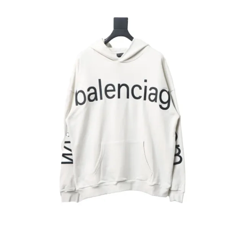Balenciaga Clothes Hoodie With Double Arm Logo On Chest White
