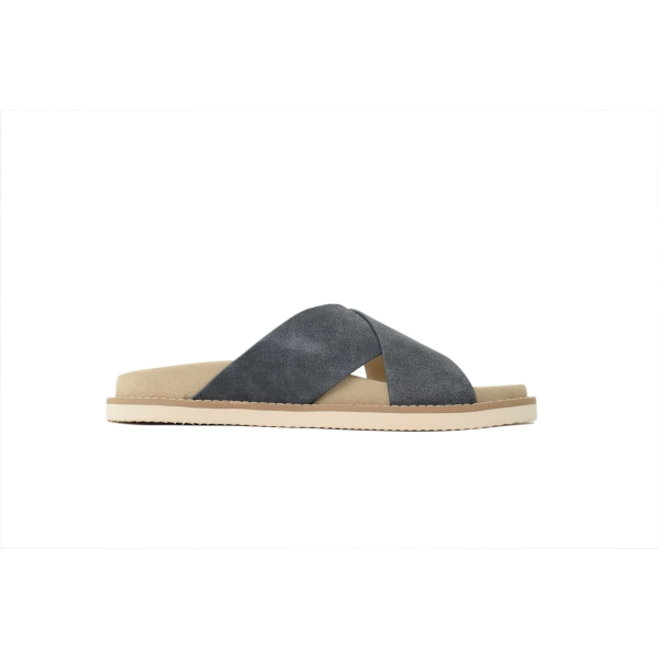 Brunello Cucinelli Suede Crisscross Slides Grey