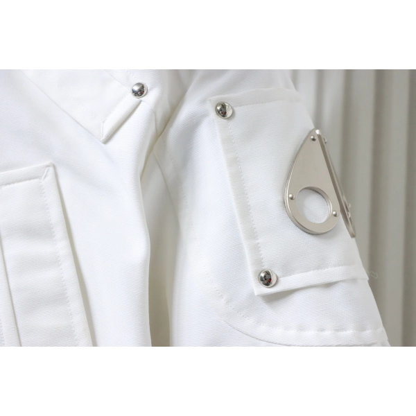 Moose Knuckles Debbie Shearling Bomber Jacket White With A Pom-Pom