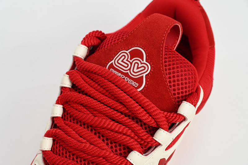 Pkkicks God Batch LOUIS VUITTON Leather lace up Fashionable Board Shoes Red 51BCOLRB