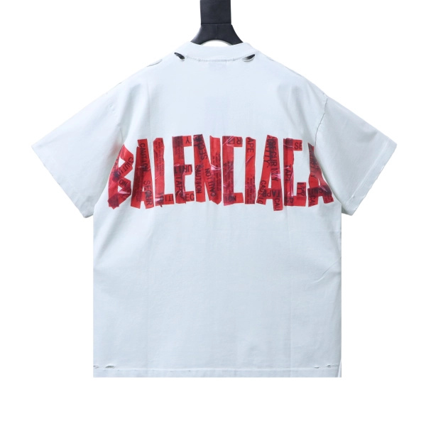 Balenciaga Clothes  25SS Red American Graffiti Letter Tape Short Sleeve T-shirt white
