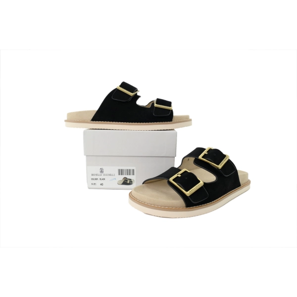 Brunello Cucinelli Suede two-strap Sandals Black