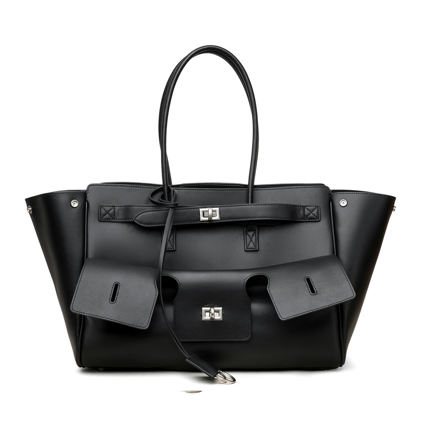 Black Patent Crocodile-Embossed Leather Tote Bag
