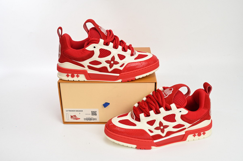 Pkkicks God Batch LOUIS VUITTON Leather lace up Fashionable Board Shoes Red 51BCOLRB