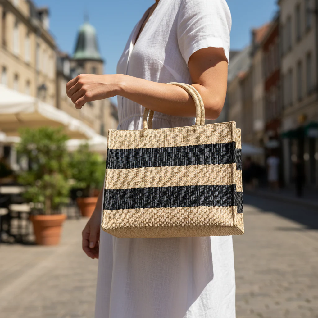Striped Raffia Tote