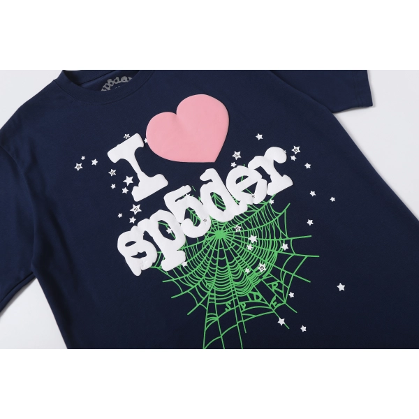Sp5der T-Shirt T001 blue  pink heart