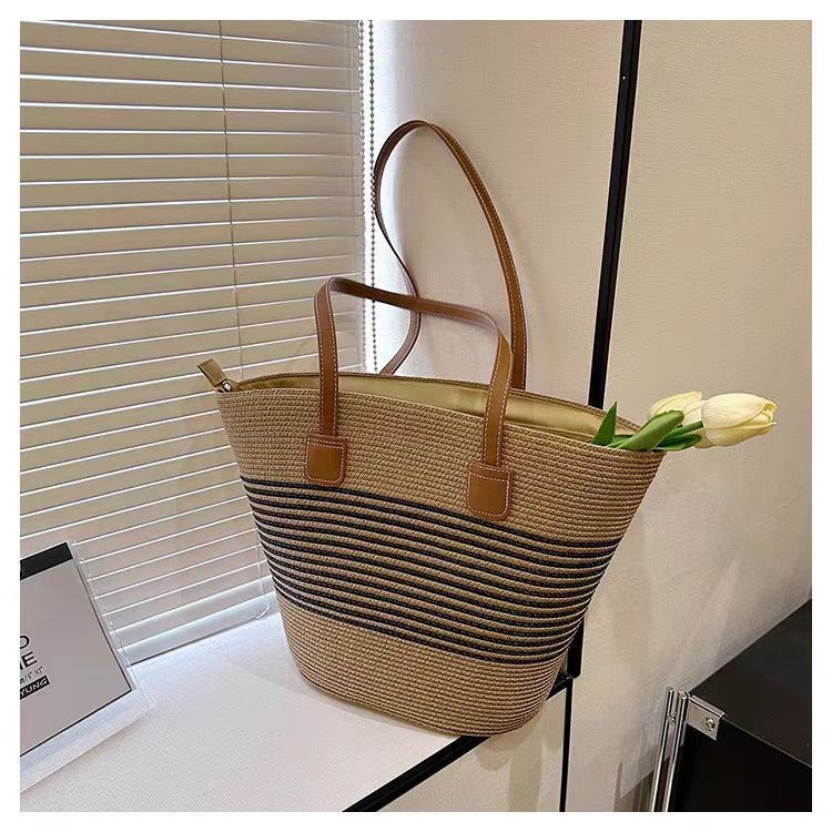 Striped Straw Beach Tote