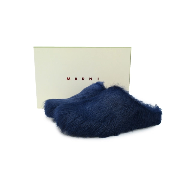 Marni Long-hair Calfskin Fussbett Sabot Dark Blue