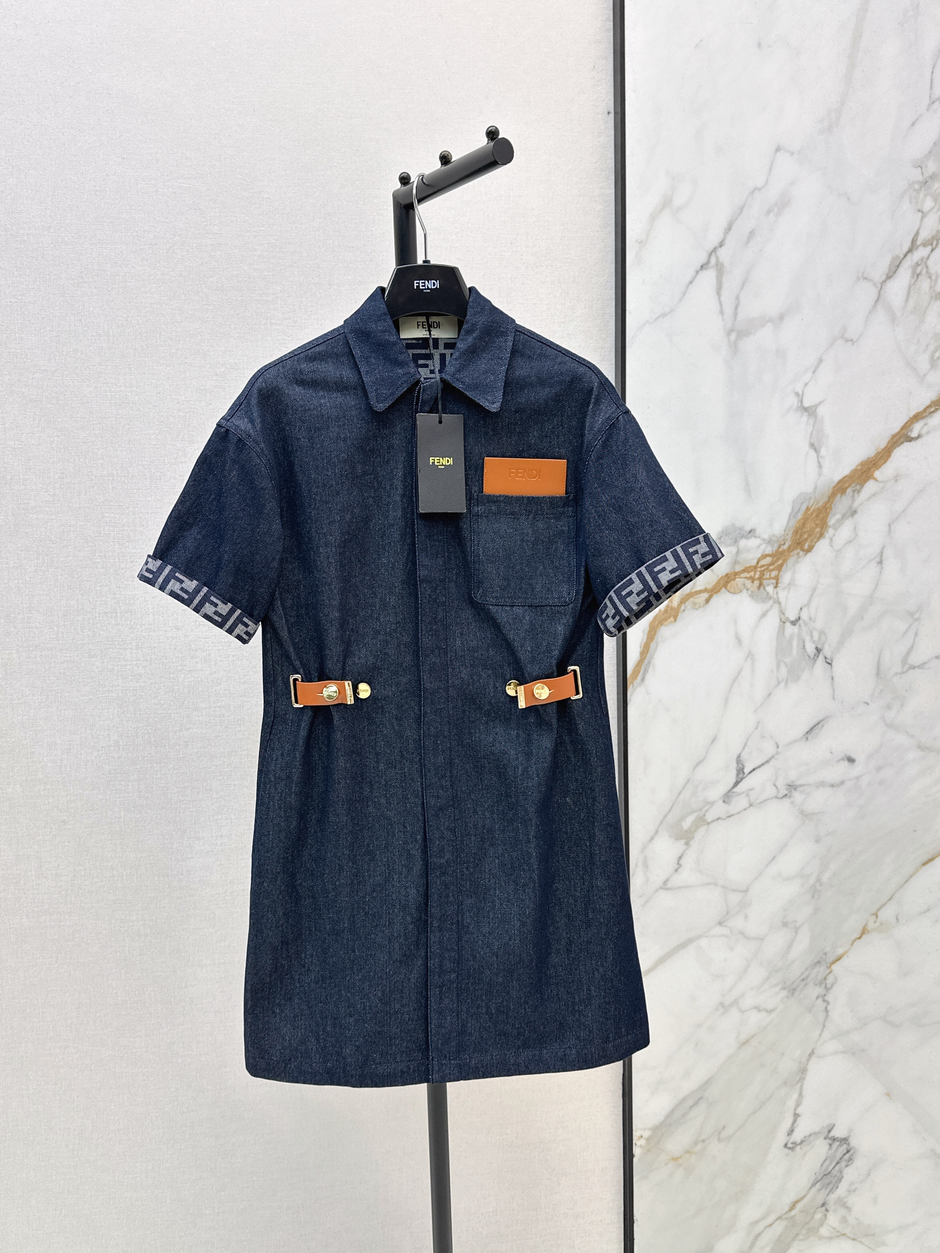 Fend New Denim short-sleeve dress