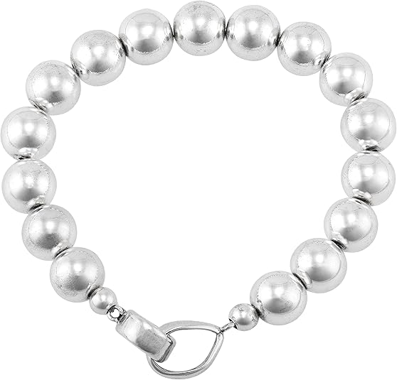 S8P-Sterling Silver Hematite Beaded Bracelet 10mm Stretch Bracelet