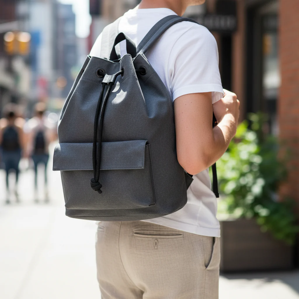 Charcoal Canvas Drawstring Bag
