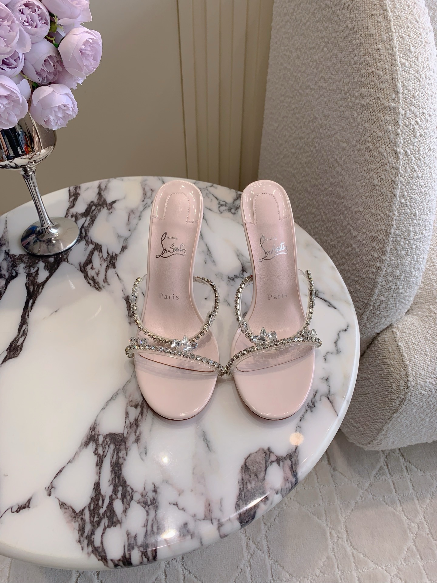 Christian New Crystal high-heeled slippers