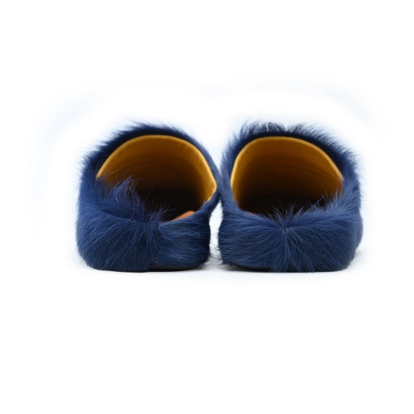 Marni Long-hair Calfskin Fussbett Sabot Dark Blue