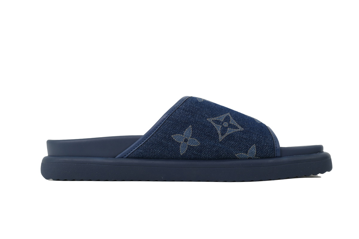 Pkkicks God Batch LOUIS VUITTON Slippers Blue Denim Fabric