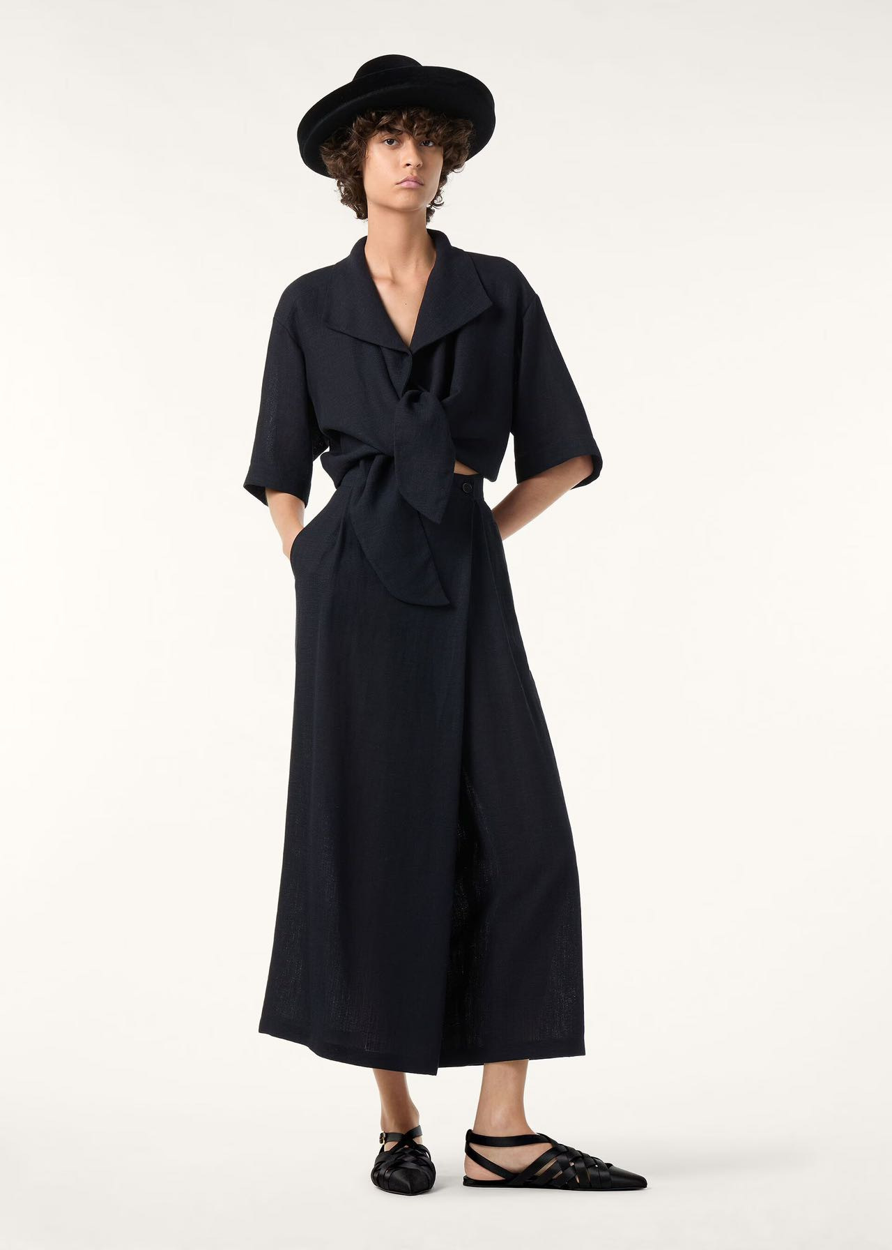 Loro New Tie-front Shirt+Side-button Skirt Suit