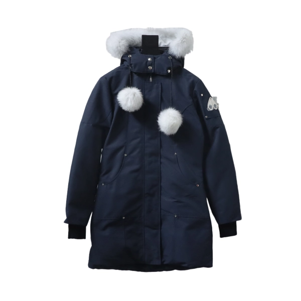 Moose Knuckles Women's Debbie Down Bomber Jacket W Fur Navy Blue