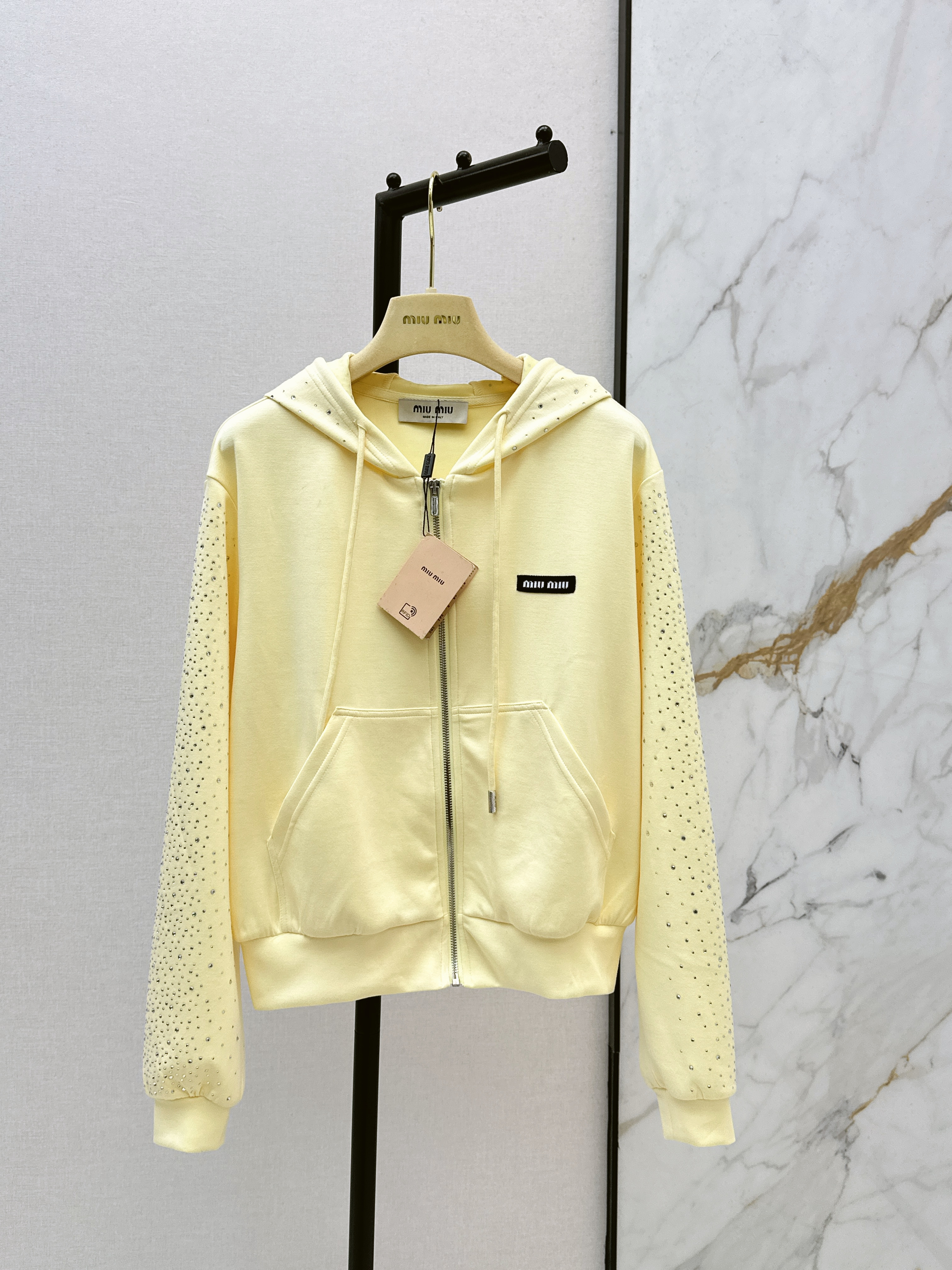 Miu New rhinestone hooded jacket
