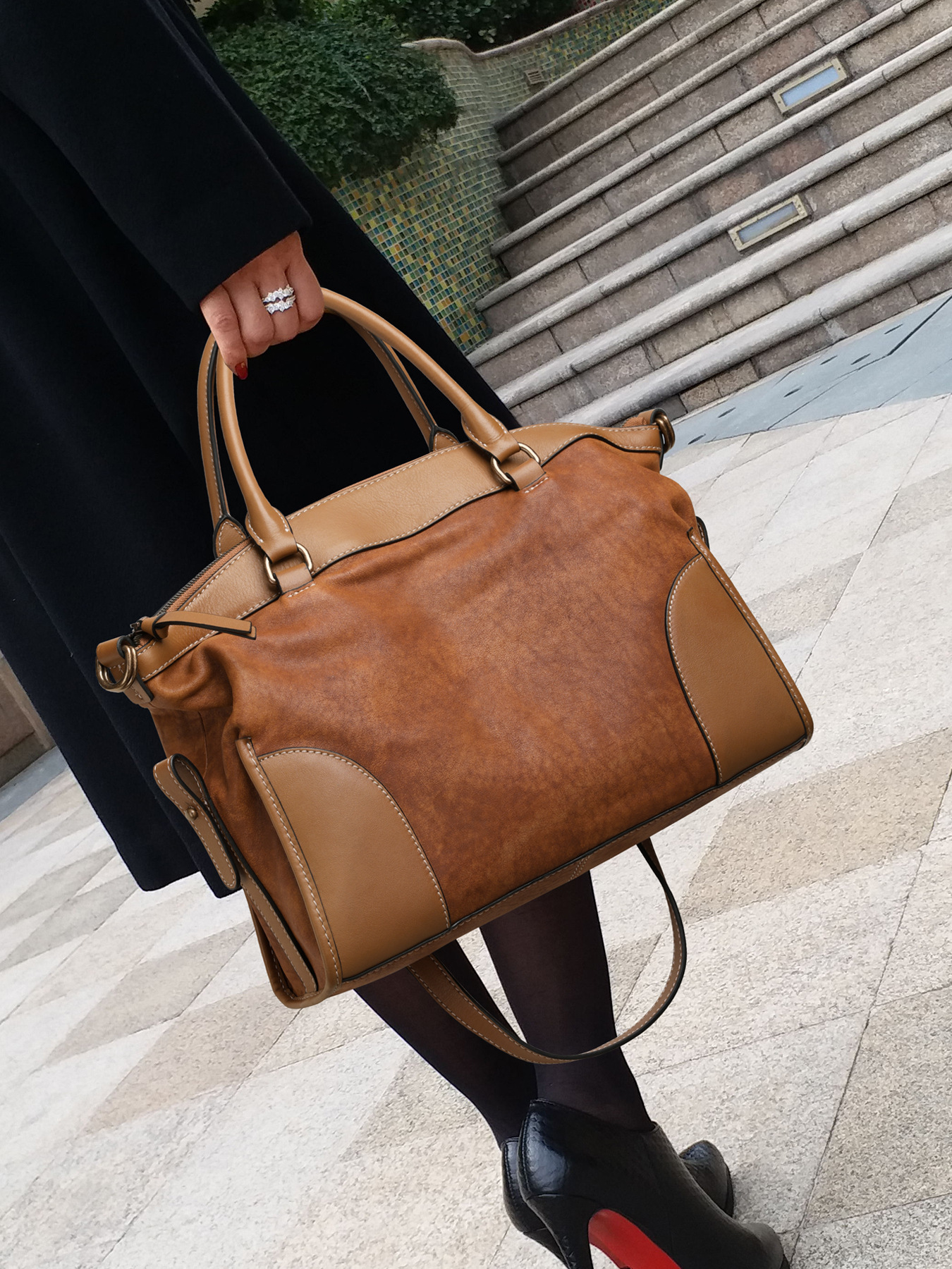 Cognac Tan Leather Bowling Satchel