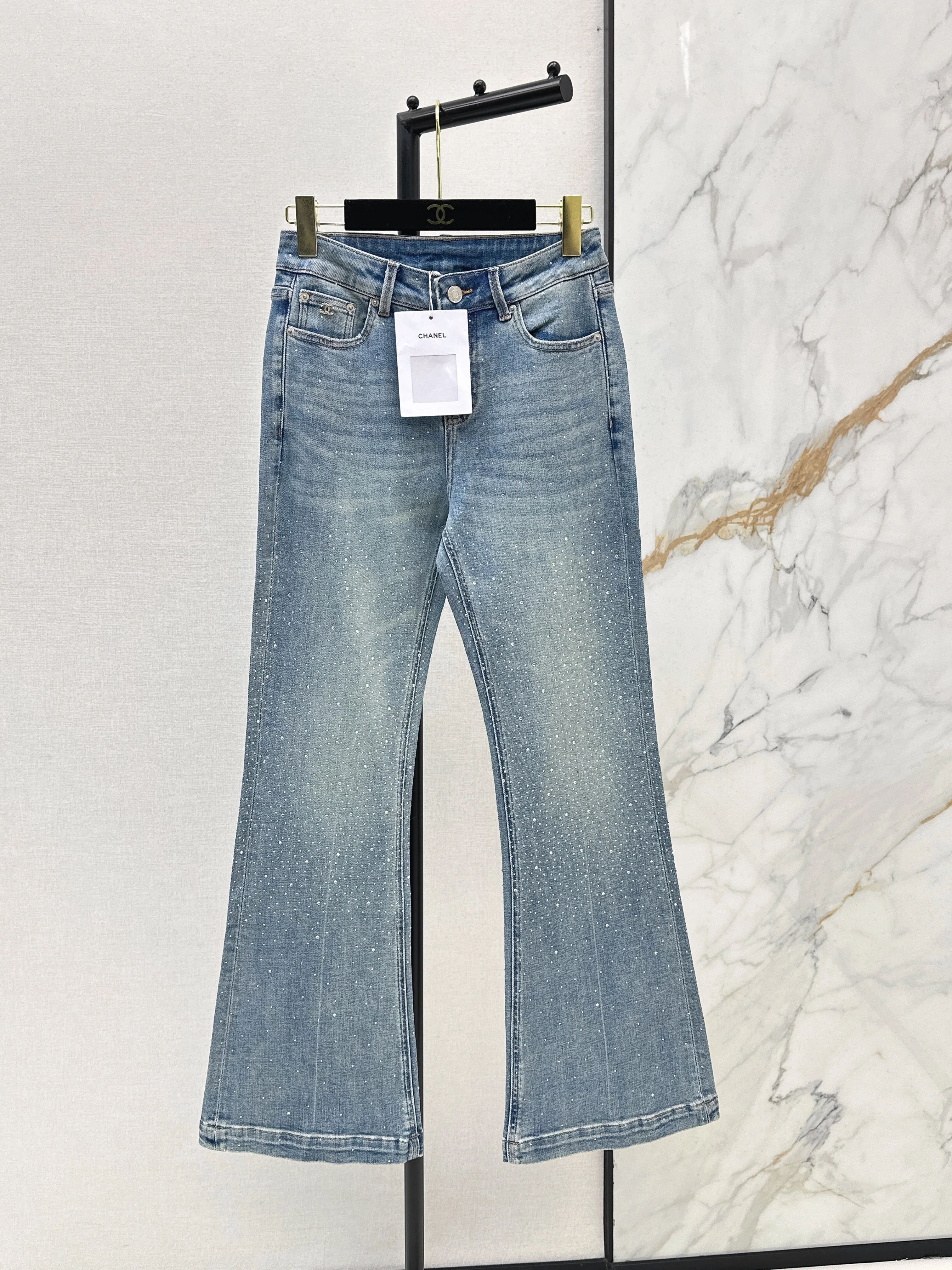 Chan NEW rhinestone flared jeans