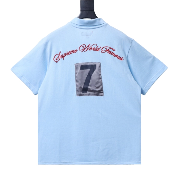 Supreme 25SS No.7 Script Embroidered Short-Sleeve Polo Shirt Blue
