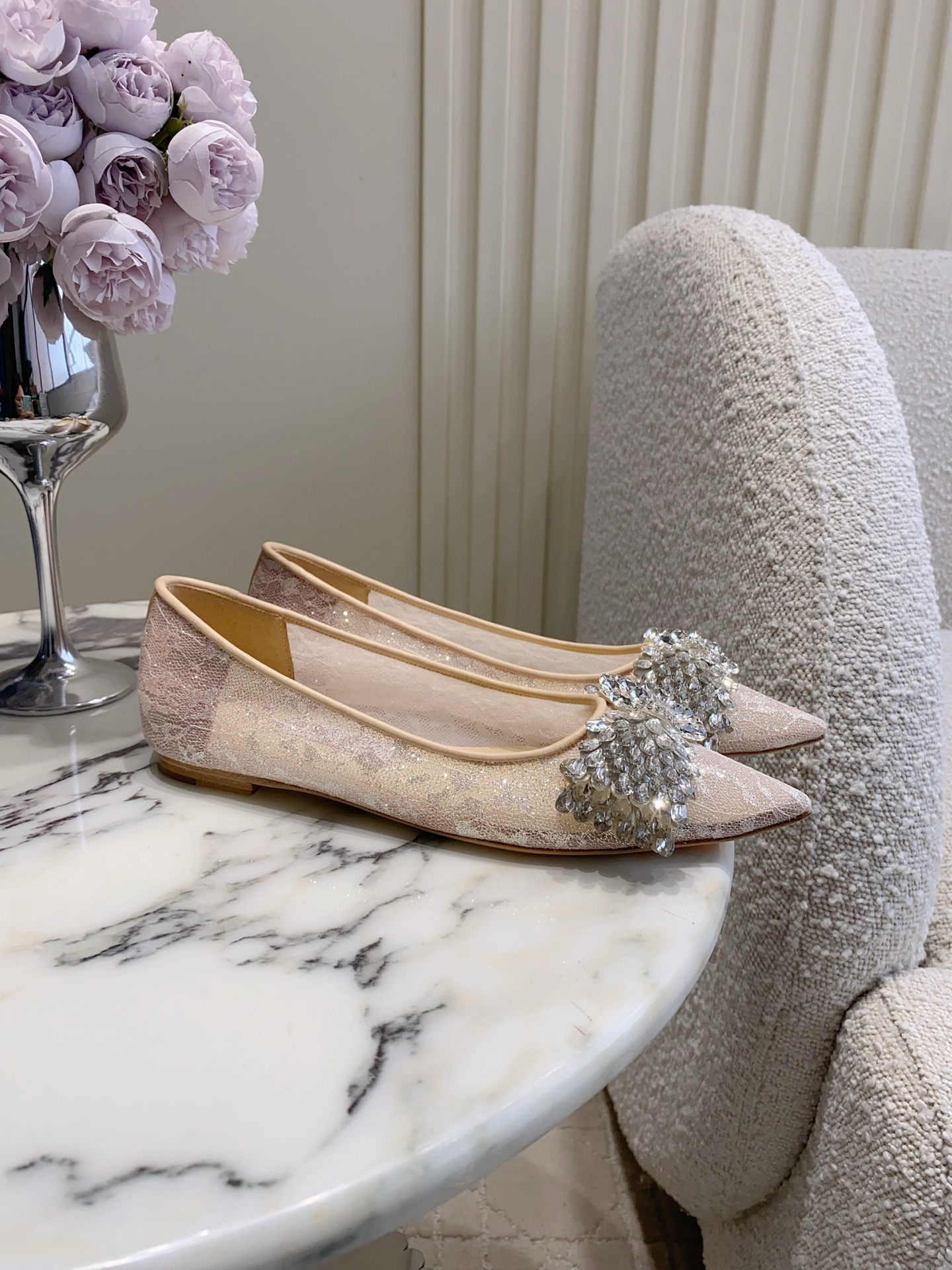 Christian New Rhinestone Mesh Flats