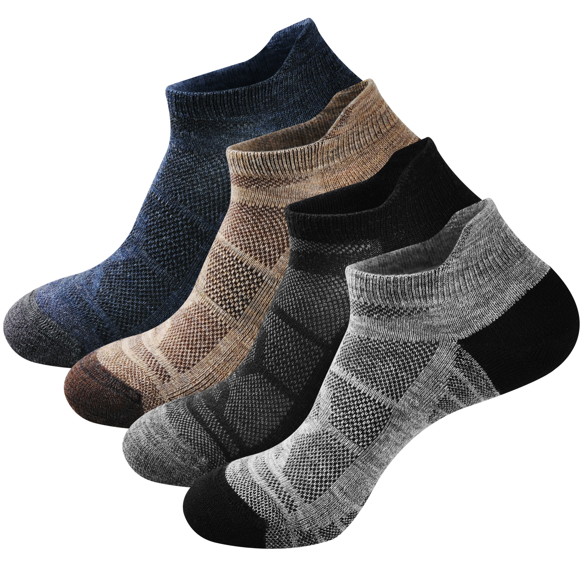 GKX Men's No Show Merino Wool Running Athletic Casual Socks 4 Pairs