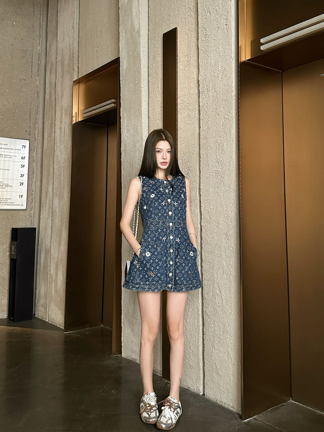 Louis New embroidered denim vest dress