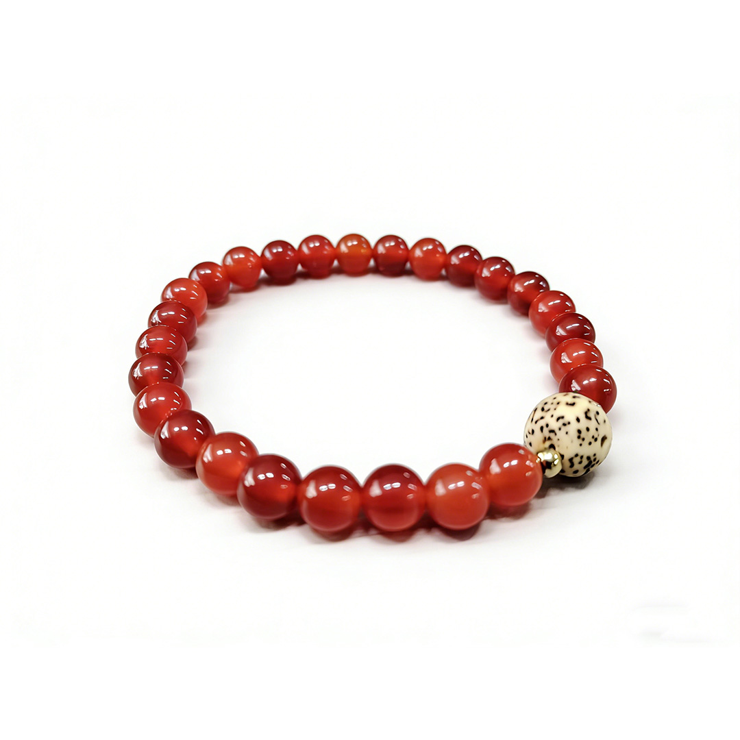 Red Agate Beaded Bracelet with Decorative Accent Bead