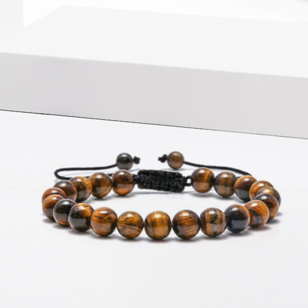 Tiger Eye Stone Beaded Bracelet Adjustable Braided Lava Rock Bracelet for Men and Women