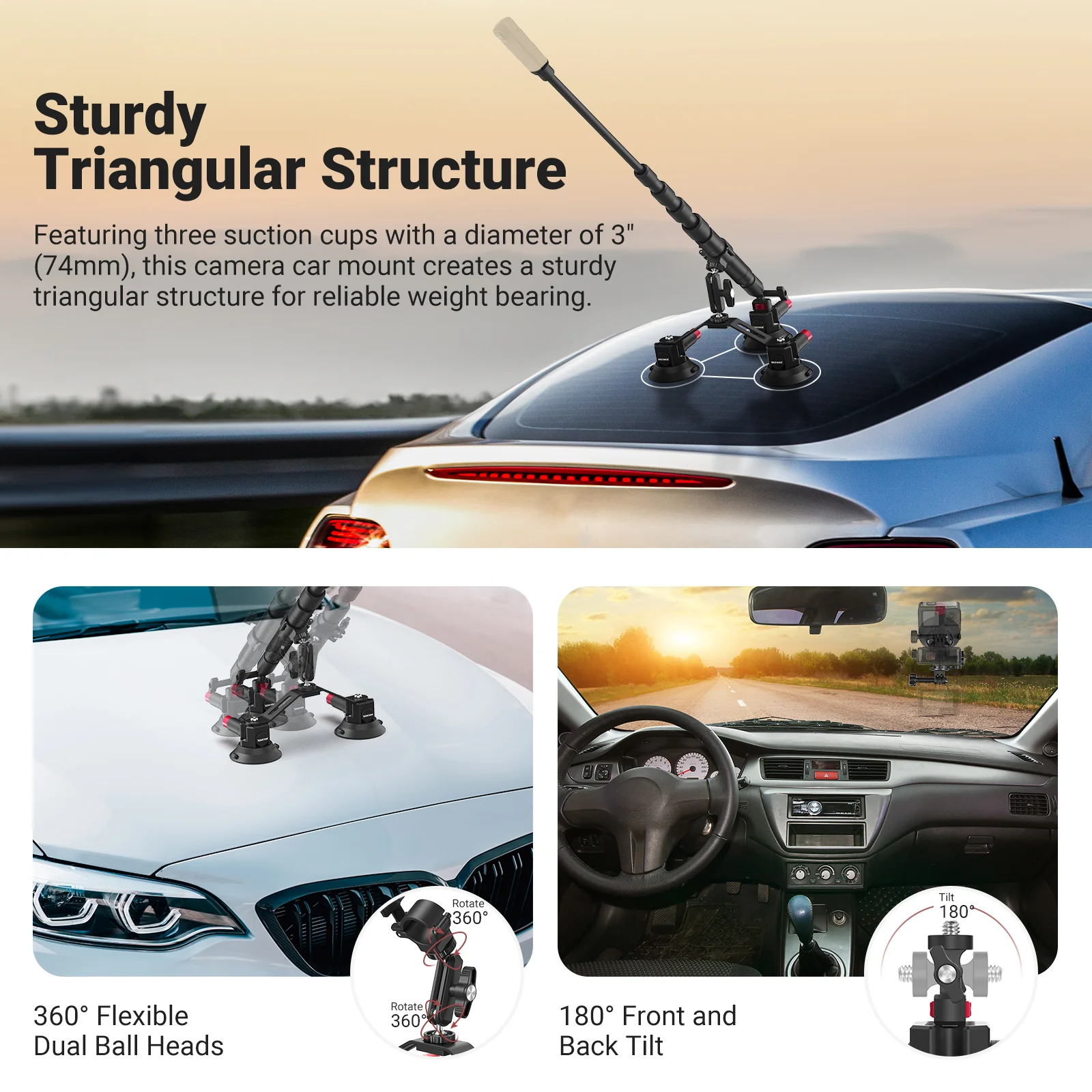 CA065 Triple Suction Cup Car Mount