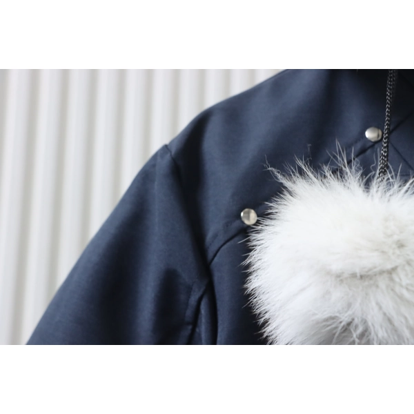 Moose Knuckles  Debbie Shearling Bomber Jacket Dark Blue With A Pom-Pom