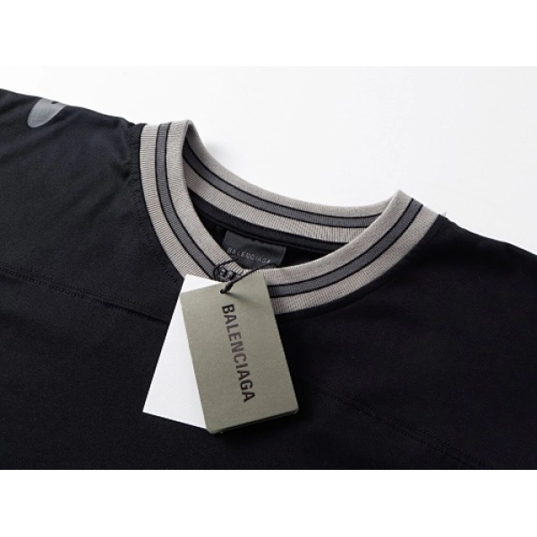 Balenciaga Clothes 3B Silhouette Ribbed V-neck Printed T-shirt Black/Dark Blue/Gray