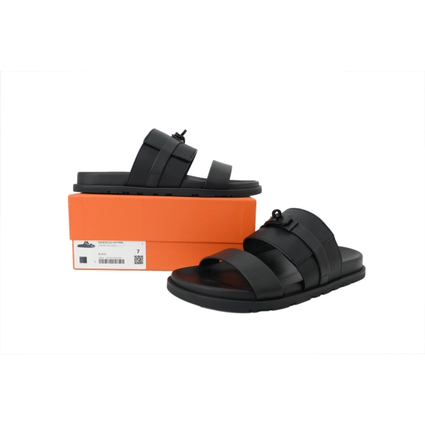 HERMES Lychee Grain Button Slides