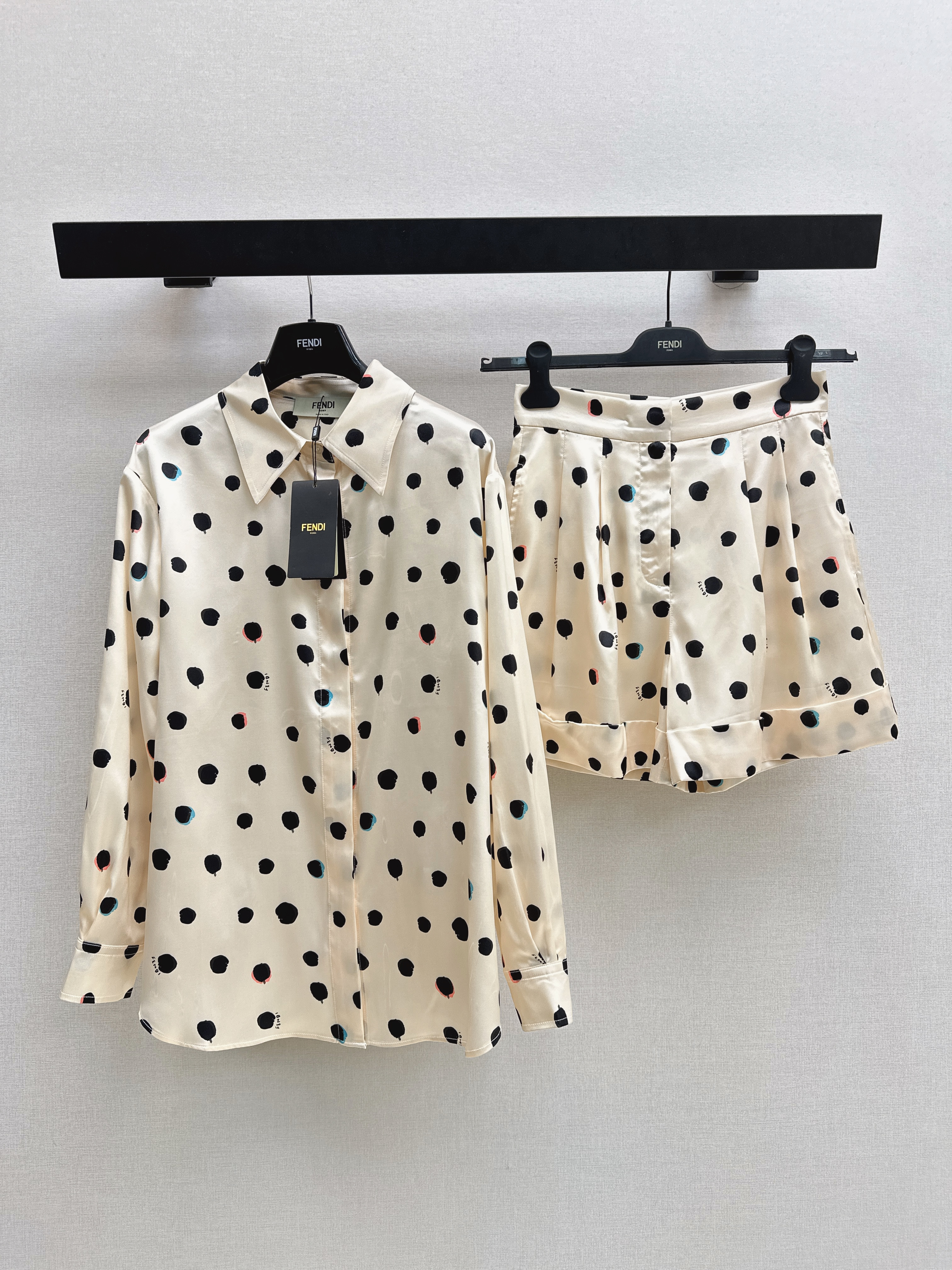 Pra New polka dot print shirt + shorts set