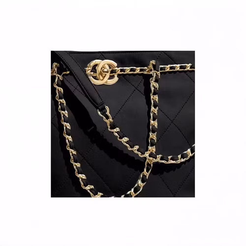 Chanel (CHANEL) Women's Bag Retro Diamond Plaid Leather Wear Chain Women's Tote Bag Shopping Bag Cowhide Shoulder Bag Gift for Girlfriend Black AS2374-B05539-94305 24cm Long 7cm Wide 31cm High