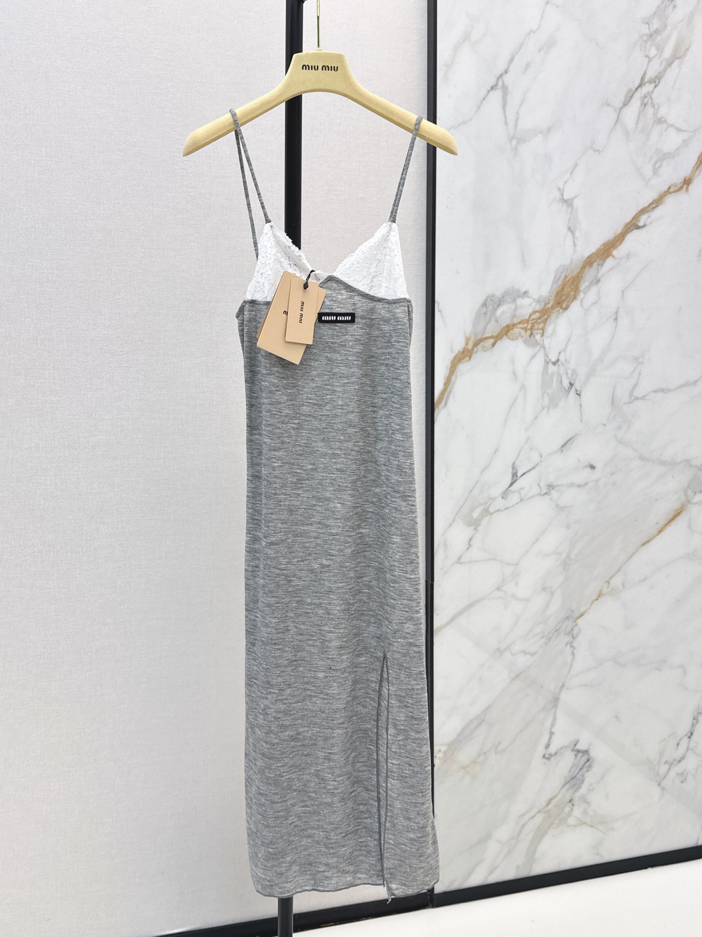 Miu New Knit Lace Patchwork Slip Dress